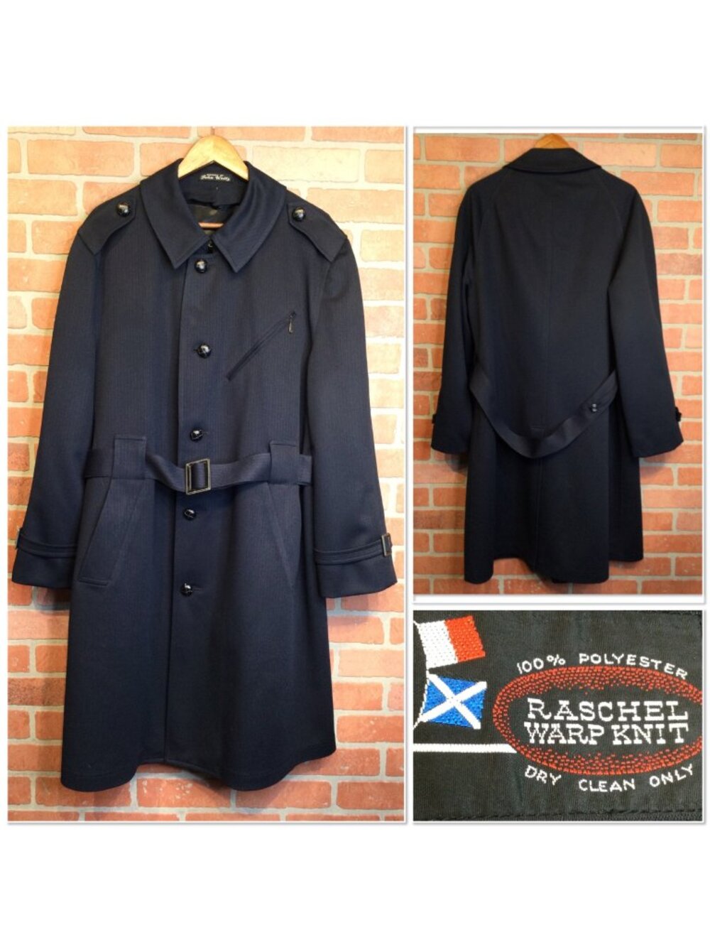 Vintage John Weitz Harbor Master Navy Blue Trench Coat Epaulettes Size 44 Reg